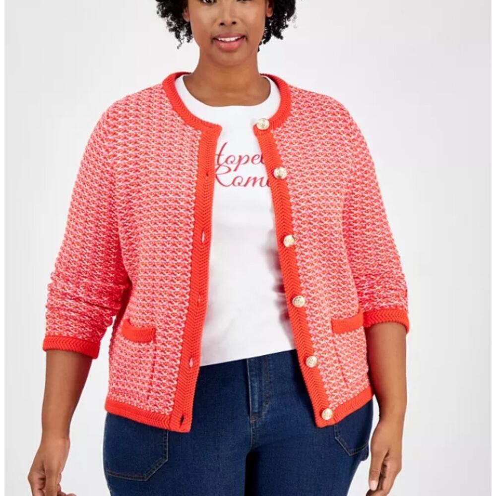 NWT On 34th Women's Patterned Jacquard Cardigan Sz 3X Sweet Berry Gold Buttons